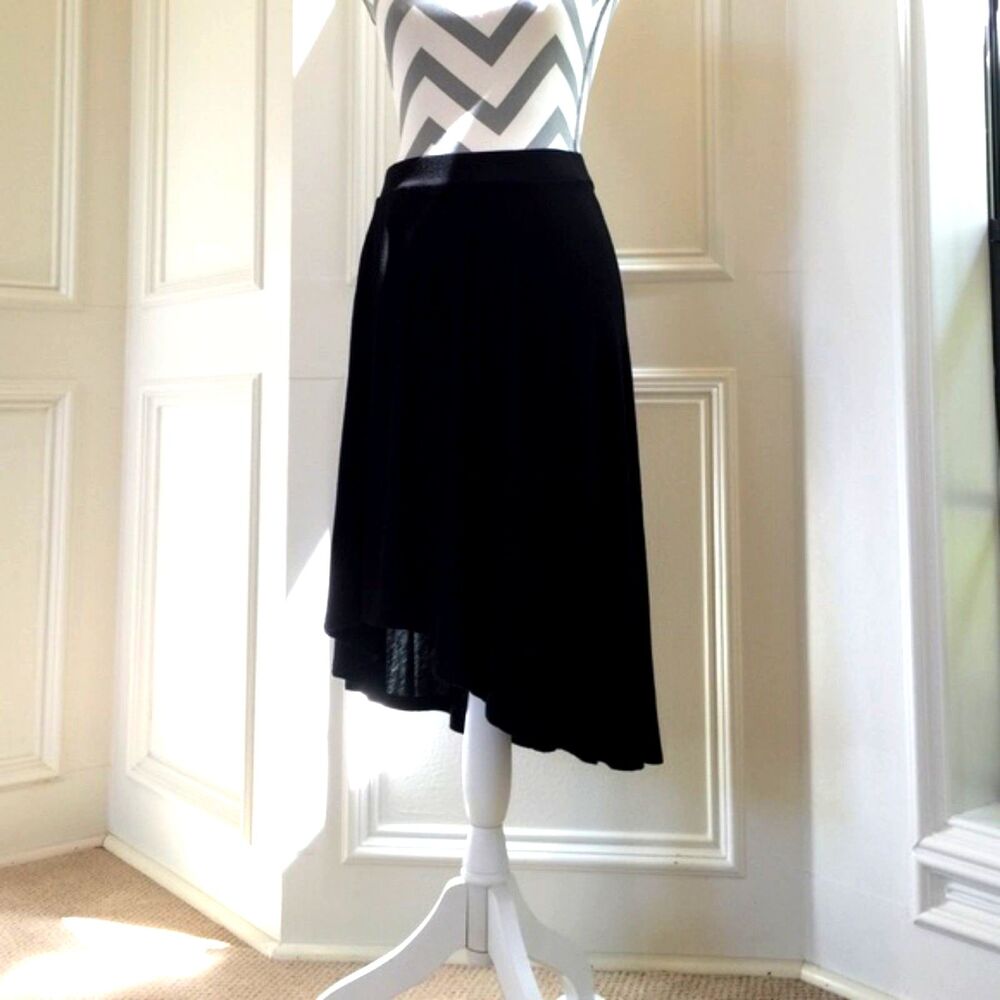 Stem Women's Black Asymmetrical Ruffle Hem Modal Spandex Midi Skirt Size Small